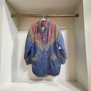 Vintage Two Twenty Women’s Denim Aztec Tapestry Jacket Oversized XL